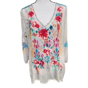 Johnny Was Blouse Size Medium Embroidered Long Sleeve Boho